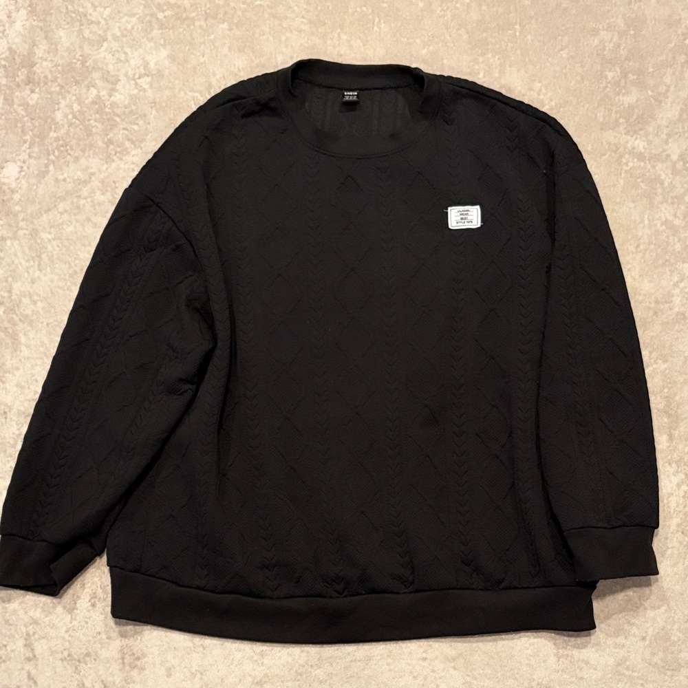SHEIN Black Textured Crewneck Sweat suit
